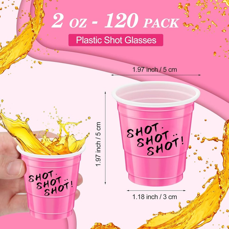 cssopenss 120 pcs Pink Plastic Shot Glasses 2 oz pink shot cups Valentines Day shot glasses disposable for drinking Tastings served Snacks Jello Tastings and Samples - Image 2